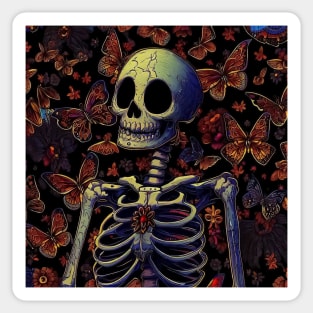 Spooky skeleton on butterfly pattern Sticker